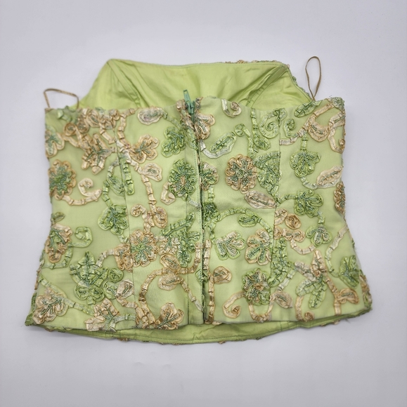 AusM Vintage Green Foral Beaded Bodice Corset Top - Picture 11 of 16